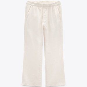 $49 NWT ZARA Cotton Blend Off-White Pants Mid Waist Straight Pants MEDIUM